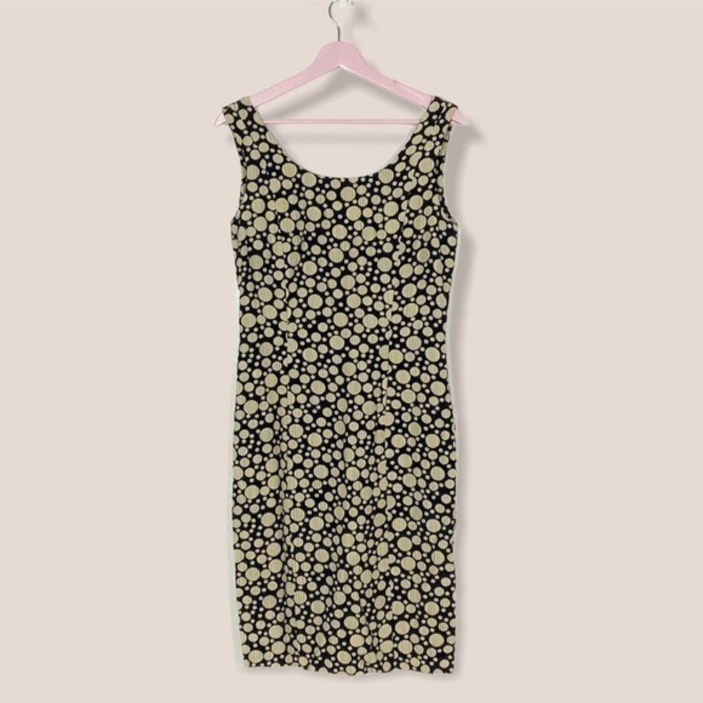 Vintage 90s‎ Navy Blue Polka Dot Sheath Dress Size 4 Sleeveless Minimalist - Picture 2 of 5